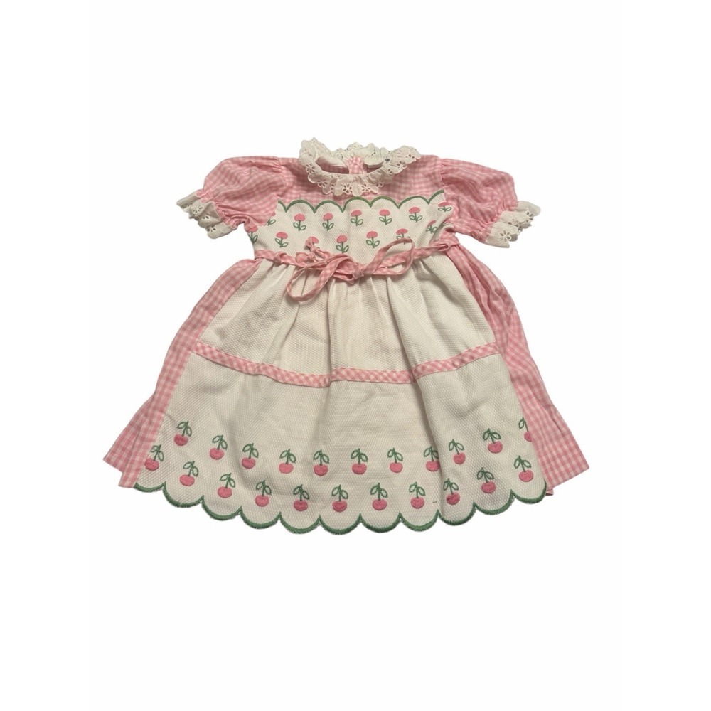 Youngland Toddler Dress Pink Gingham Pink Flowers Embroidered Size Est 12-24mos